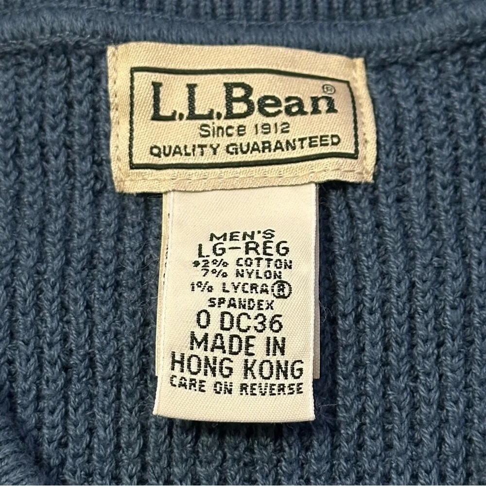 LL Bean Vintage Men’s Size L Blue Button Henley Long Sleeve Heavy Casual Sweater